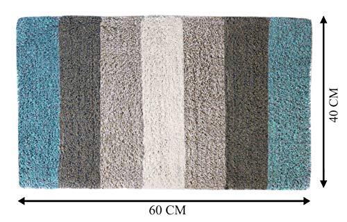 Image of THE HOME TALK Cotton Stripes Bathmats | Water Absorbent Runners | Floor Mats /Rugs for Kitchen, Bathroom | Ultra Soft Mats | Non-Slip | Pack of 2 | 40 x 60 cm | Turquoise