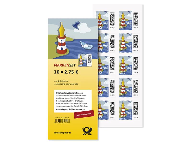 Markenset 10 x 2,75 Leuchtfederstift 2,75 Euro Briefmarken selbstklebend Markenset 10er Frankaturware stamp set 10er Deutsche Post + Becopa® Schutz