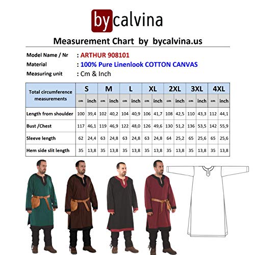 Bycalvina - Calvina Costumes Calvina Costumes Arthur Medieval, Viking, Larp And Renaissance Tunic By Formen - Made In Turkey, M-Brw/Blc #TOP5