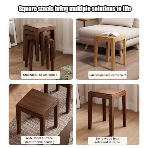 Taburete cuadrado apilable de madera para comedor, cocina, sala de estar, aula, jardín - imagen 4