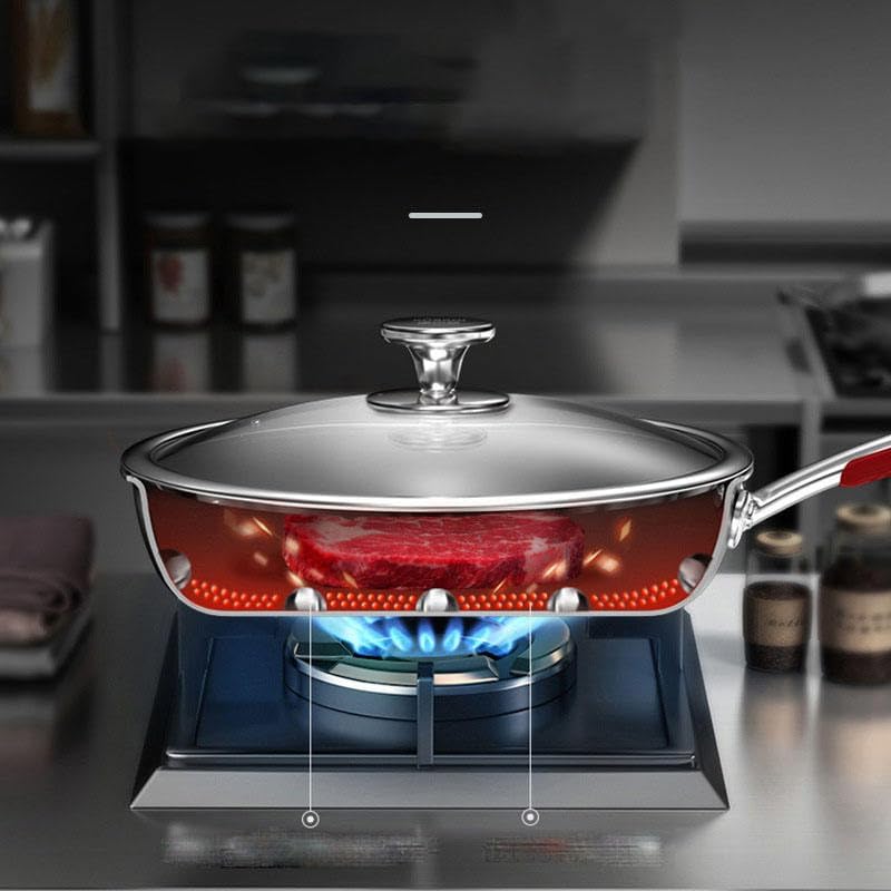 TONSYL 12 inch Wok Pan,Stainless Steel Stir-Fry Wok, Non Stick Honeycomb Skillet with Handle and Glass Lid Pancake Omelet Pan Multi-Functional Dishwasher and Oven Safe 1