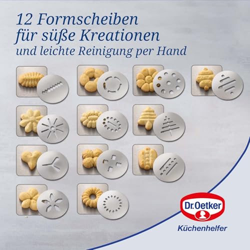 Foto von Dr. Oetker Profi Gebäckpresse aus Edelstahl – Inkl. 12 Formscheiben für kreatives Spritzgebäck, Spülmaschinengeeignet, Schwarz/Silber