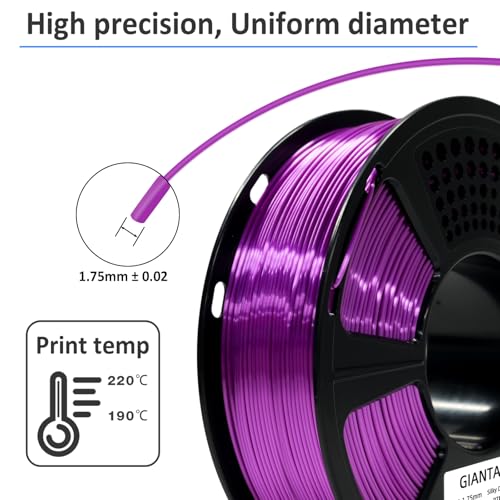 Image of GIANTARM 3D Printer Filament, Shiny Silk Dark Purple PLA Filament, 1Kg(2.2lbs) Spool, 1.75mm Dimension Accuracy + /- 0.02mm, 3D Printing Filament