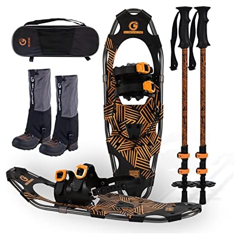 G2 25 Inches Light Weight Snowshoes for Women Men Youth, Set with Trekking Poles, Tote Bag, Gaiters,Special Fast Ratchet Binding, Orang Available Cover