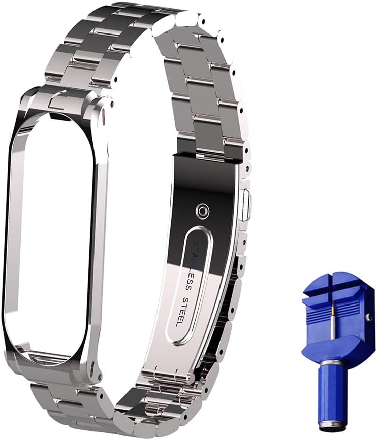 Bands For Xiaomi Mi Band 4 Wristband Strap, Stainless Steel Metal Replacement Accessories Watch Straps Wristbands Bracelets Adjustable Wrist Straps for Mi Band 4 -No Tracker
