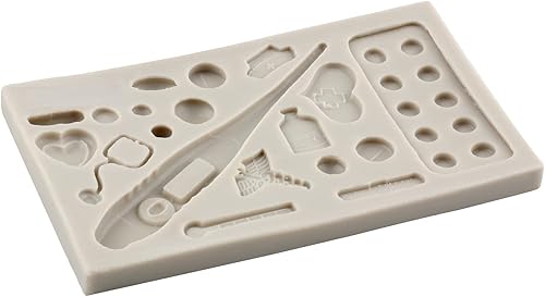 Miniatura 5 de Aparato médico Tablet Molde de silicona para enfermera, sombrero de enfermera, estetoscopio, botella de píldora, vendaje, molde de fondant médico