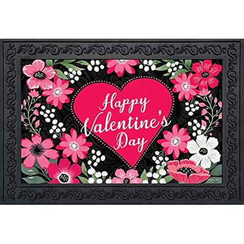 Briarwood Lane Happy Valentine's Rug - 18"x30" - Floral Doormat for Valentine's Day - Indoor/Outdoor Polyester Doormat with Non-Slip Rubber Backing Cover