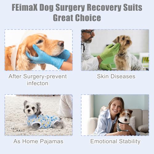 Image of FEimaX Dog Surgery Recovery Suit Female and Male Spay with Pee Hole, Pet Body Suits for Puppy After Spayed, Neuter Surgical Onesie for Small and Medium Dogs Cats, Alternative Bandages E-Collar & Cone