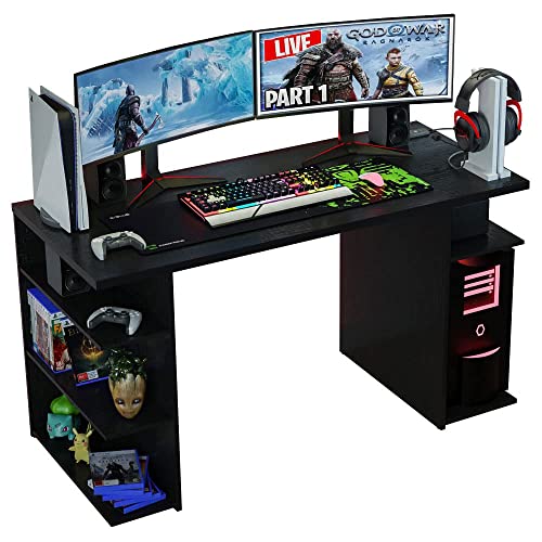 Madesa Gaming Computer Desk with 5 Shelves, Cable Management and Large Monitor Stand, Wood, 24" D x 53" W x 29" H - Black Madesa Gaming Computer Desk with 5 Shelves, Cable Management and Large Monitor Stand, Wood, 24" D x 53" W x 29" H - Black