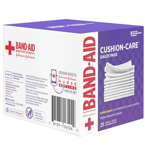 Image of Band-Aid Brand Absorbent Cushion Care Sterile Square Gauze Pads for First Aid Protection of Minor Cut, Scrapes & Burns, Non-Adhesive, Wound Care Dressing Pads, Small, 2 in x 2 in, 3 Pack