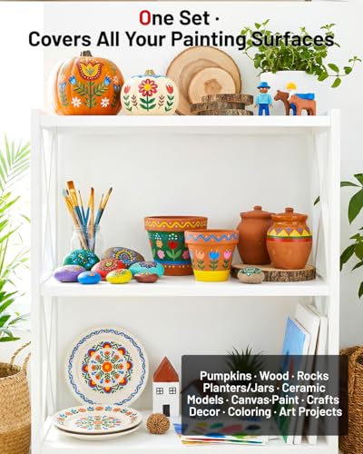 Image of Fantastory Acrylic Paint Set, 36 Colors (2oz /60ml) with 16-Piece Kit (12 Brushes, Color Chart, Palette, Scraper, Sponge) - Includes 3 Metallic Colors. Non-toxic & waterproof paint for wood, pumpkin, rock, canvas, clay. Great for artists, DIY crafts & 3D printing. | Includes Palette, Scraper, Sponge, 3 Metallic Colors. Non-toxic & Waterproof for Canvas, Wood, Pumpkin, Rock, Clay, Crafts
