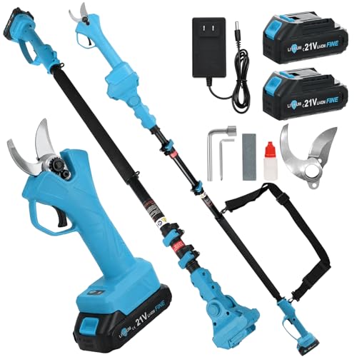 Brushless Electric Pruning Shears 15FT Telescoping Rod Pole Pruners for Tree Trimming Electric Tree pruner Cutter with 2 * 21V 4000mAH Batteries 1.2 Inch Cutting Diameter with Replace Blade (Blue)