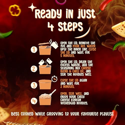 Image of WickedGud Chilli Cheese Korean Instant Cup Noodles | Whole Wheat | No Maida | No Palm Oil | 74 g Each (Pack of 4, Total 148 g)