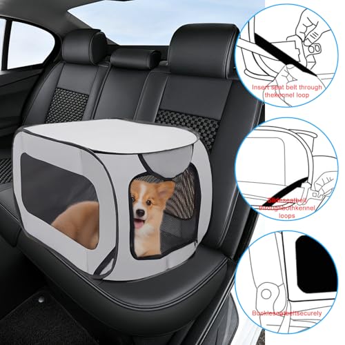 Tragbarer Käfig für Hunde und Katzen im Auto, Hundebox Faltbar Welpenauslauf Faltbar Laufstall Hund, Haustier-Laufstall für Kleine Hunde Katzen Kleintiere im Auto Drinnen Draußen, 94 x 53 x 53 cm