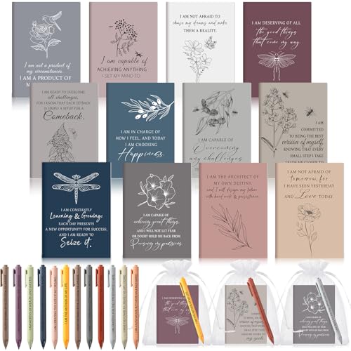 Image of Mooliwe 24 Pcs Positive Affirmation Gift Set Gratitude Notebooks with Pens Small Bags Motivational Encouragement Notepads Daily Affirmations Journal for Women Stress Relief Self Care (Minimalist)