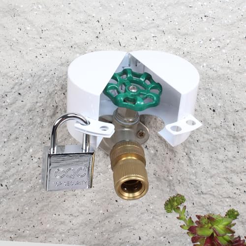 Outdoor Faucet Lock Cover with Padlock Water Spigot Lock Gate Valve Lockout Device Hose Bib Lock Childproof Exterior Faucet Locks, Stop Unauthorized Water Use, Metallic, White