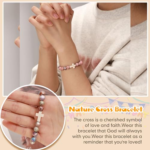 JSJOY Nature Stone Bracelet Birthday Gifts for Women Girls, Birthday Cross Bracelet Gifts for Age 6 to 80 Year Daughter Granddaughter Niece Mom Sister Christian Easter Gifts4