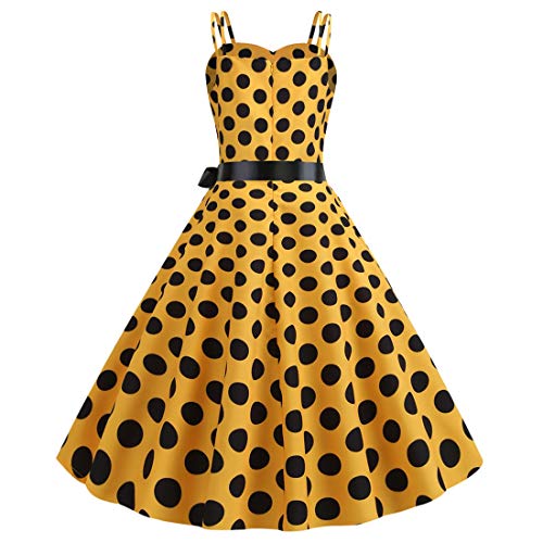 Image of Women Vintage Polka Dot 1950s Rockabilly Halter Audrey Dress Retro Floral Evening Cocktail Swing Dress