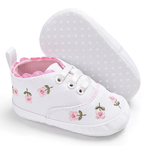 Baby Winter Clothes Infant Soft Crib Sole Baby Girls Shoes -Slip Canvas Floral Baby Shoes (White, 11)