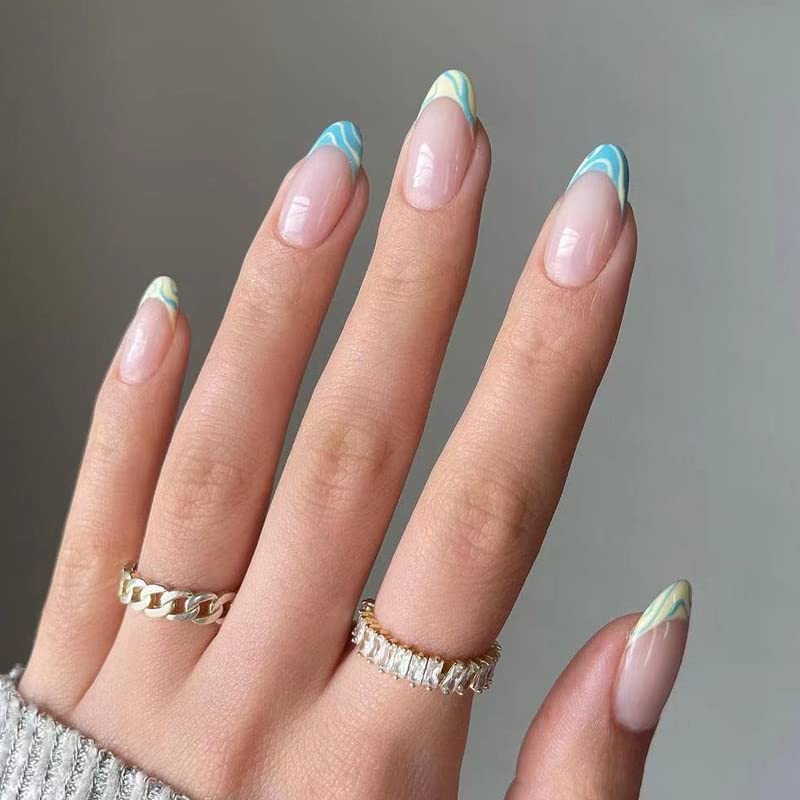 Press On Nails Short Press On Manicure False Nails Square Fingernail 24 Pcs Nail Kit Fake Nails for DIY Nail Art Gifts Women