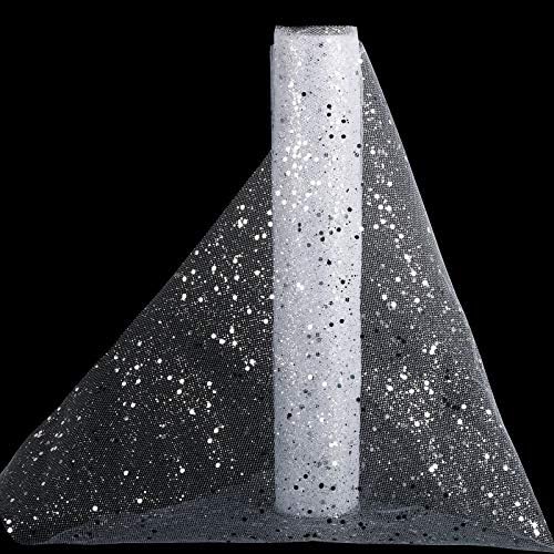 BHGT Tulle Fabric Ribbon Roll Glitter Mesh Ribbon Spool 11.8 Inches Width 10 Yard Length for DIY Tutu Skirt Wedding Decoration Table Runner and Party Supply (White)