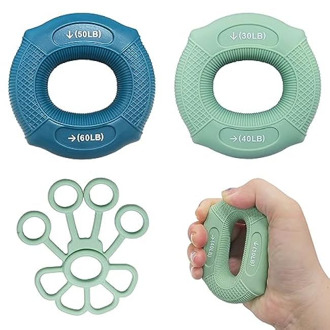 Grip strength trainer Hand grip strengthener, Forearm exerciser, Workout Set for Hand and Wrist Muscle Trainer Stress Relief, Silicone Ring for Muscle Training, Sports, Rock Climbing and Fitness.
