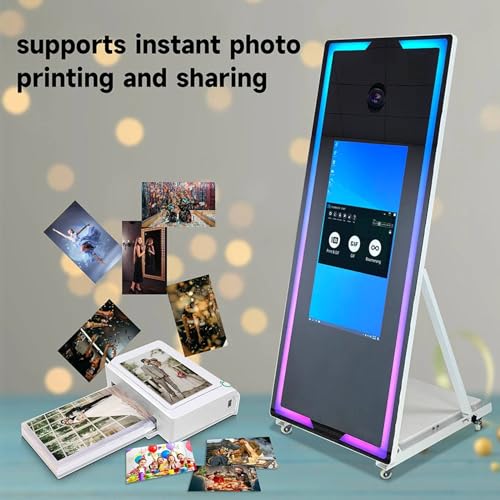 Lustrzana fotobudka ze światłem wypełniającym, przenośny ekran dotykowy Magic Mirror Booth Machine + Mini PC (I5, 8 GB RAM, 256 GB SSD) + etui lotnicze