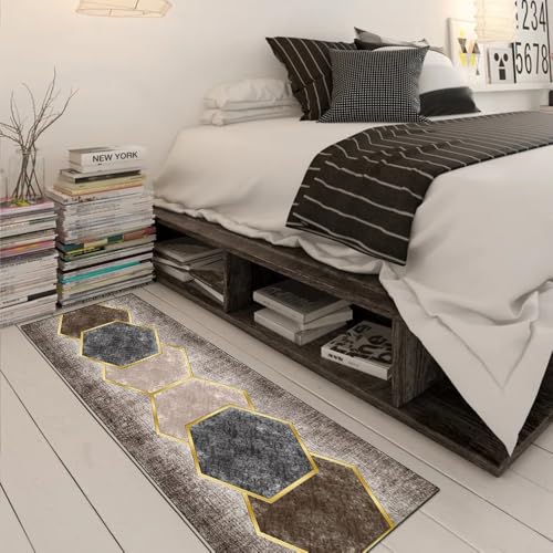 Alfombra para pasillo moderna lavable marrón 80x120 decorativa 3