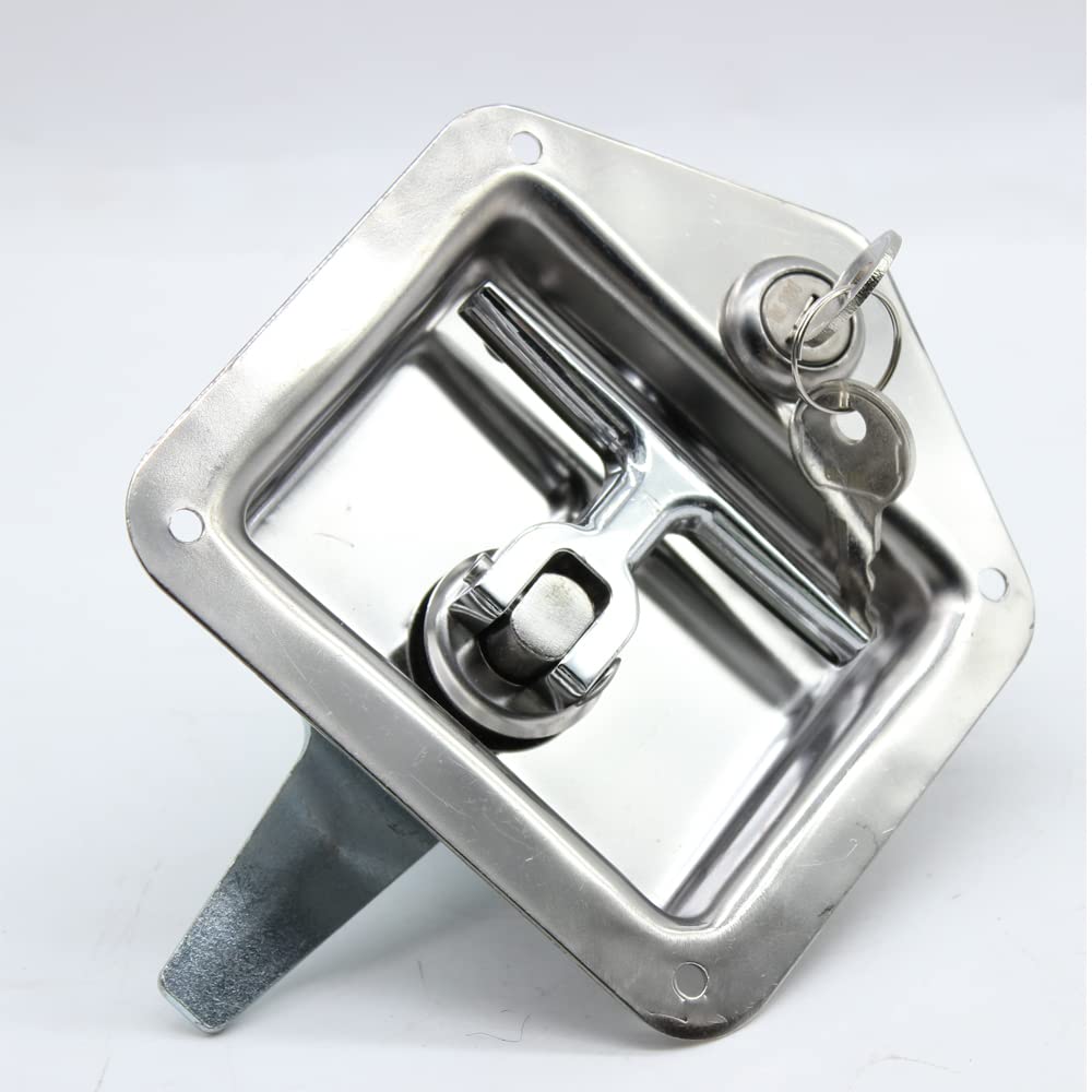 4 Unidades T manija caja de herramientas cerradura, acero inoxidable plegable en forma de T herramientas de bloqueo con 2 llaves para camión remolque caja de herramientas