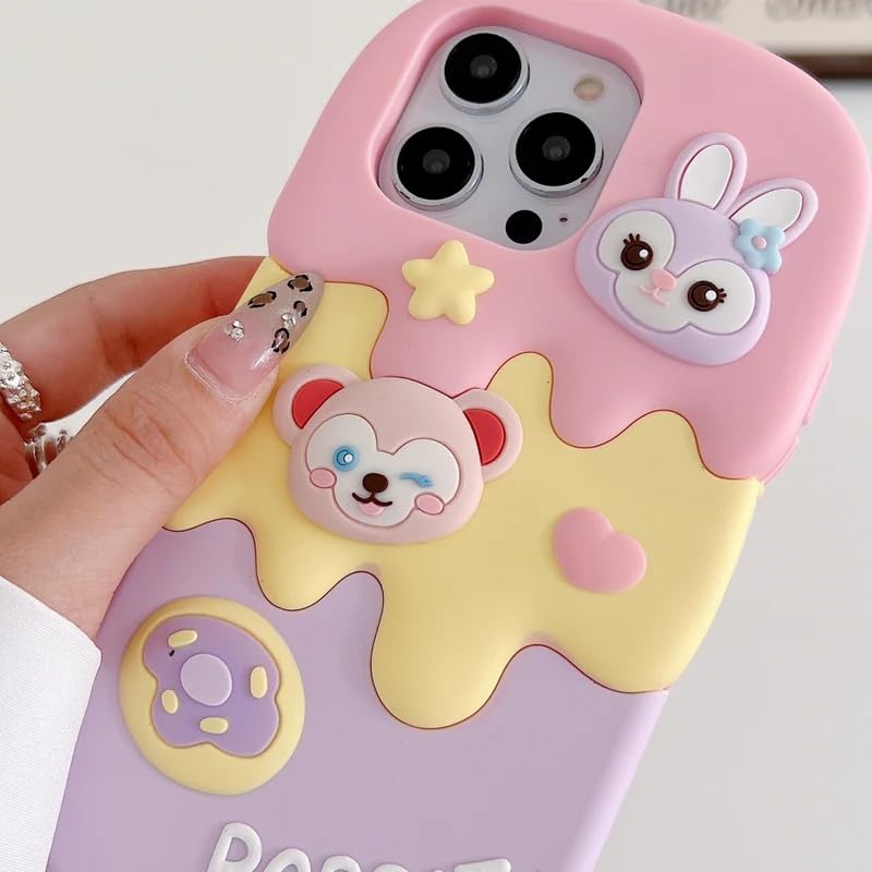 Image of COVERLY for iPhone 15 Pro Max 3D Ice Candy Rabbit Cartoon Case,Premium Silicone Case Ice Cream Duffy Bear Toy Adorable Dream Full Protective Cute Kawaii Aesthetic Cover for Apple iPhone 15 Pro Max