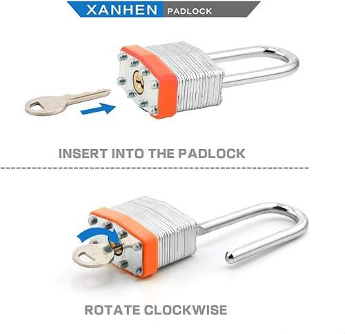 Miniatura 4 de Candados con cerradura para exteriores, cerradura de llave, candados con la misma llave, candados con llave de acero laminado con grillete largo,