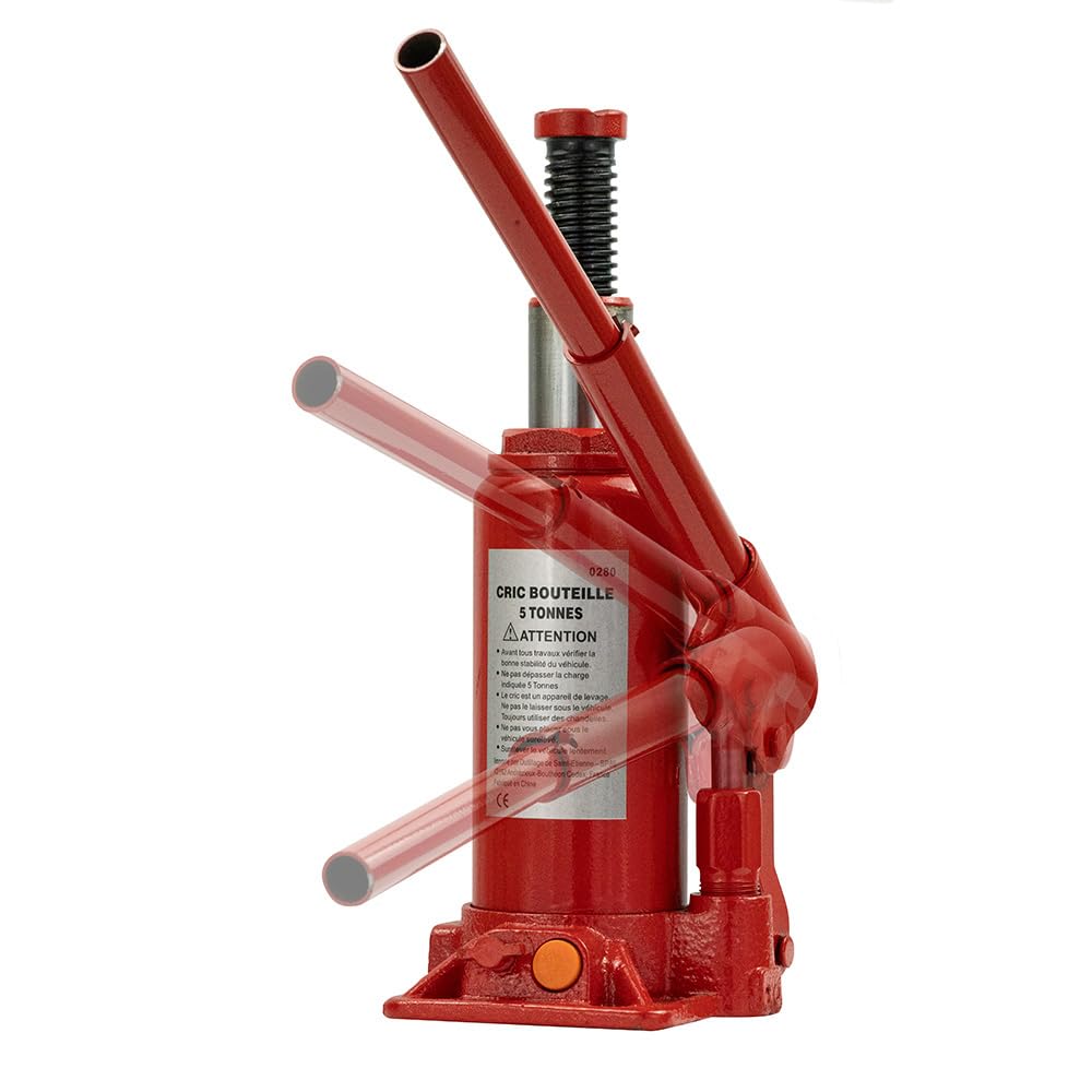 Cric Hydraulique Bouteille - Cric Voiture Compact et Puissant - Outil de Levage pour Auto, Bricolage et Atelier - 2 tonnes - Rouge