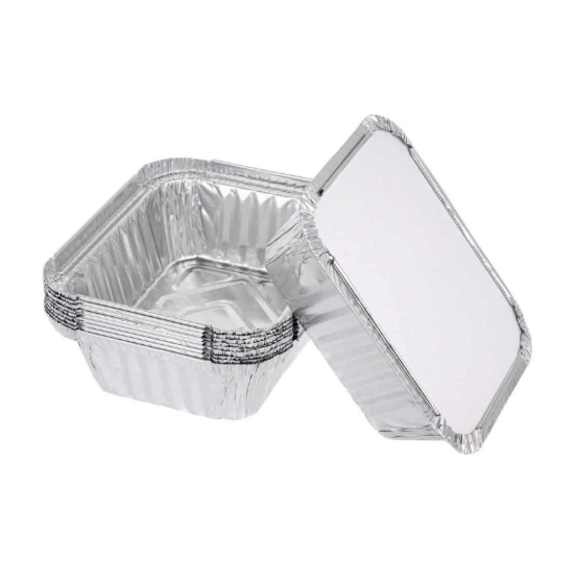 Pack of 50 Aluminium Disposable Foil Food Container with Lids, Reusable Takeaway Containers, Great for Baking Roasting Cooking Food Storage, 14.5 x 12.5 x 4.5cm