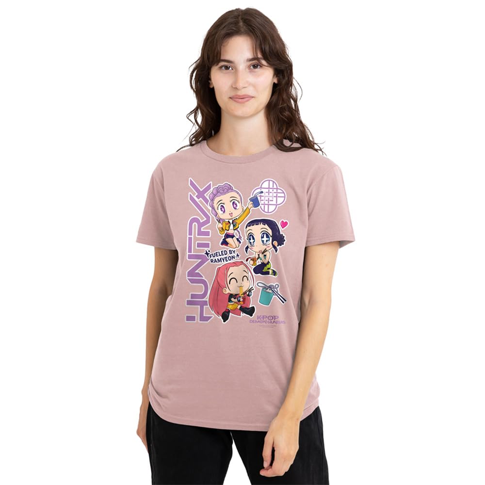 Kpop Demon Hunters Huntrix Chibi Ramyeon Ladies T Shirt, Pink, Large