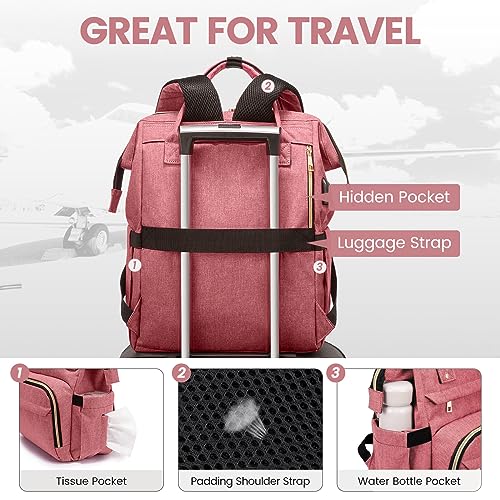 Image of LOVEVOOK Laptop Backpack for Women,17 Inch Professional Womens Travel Backpack Purse Computer Laptop Bag Nurse Teacher Backpack,Waterproof College Work Bag Carry on Back Pack with USB Port,Light-red