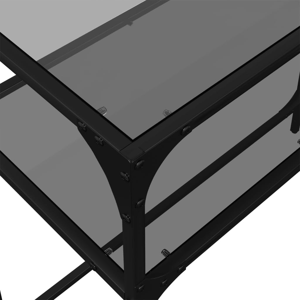 Tavolo consolle da corridoio, tavolino in vetro nero, 98 x 35 x 81 cm, in acciaio, tavolo da parete come ripiano per decorazione, vasi, lampade, chiavi in corridoio, corridoio, soggiorno