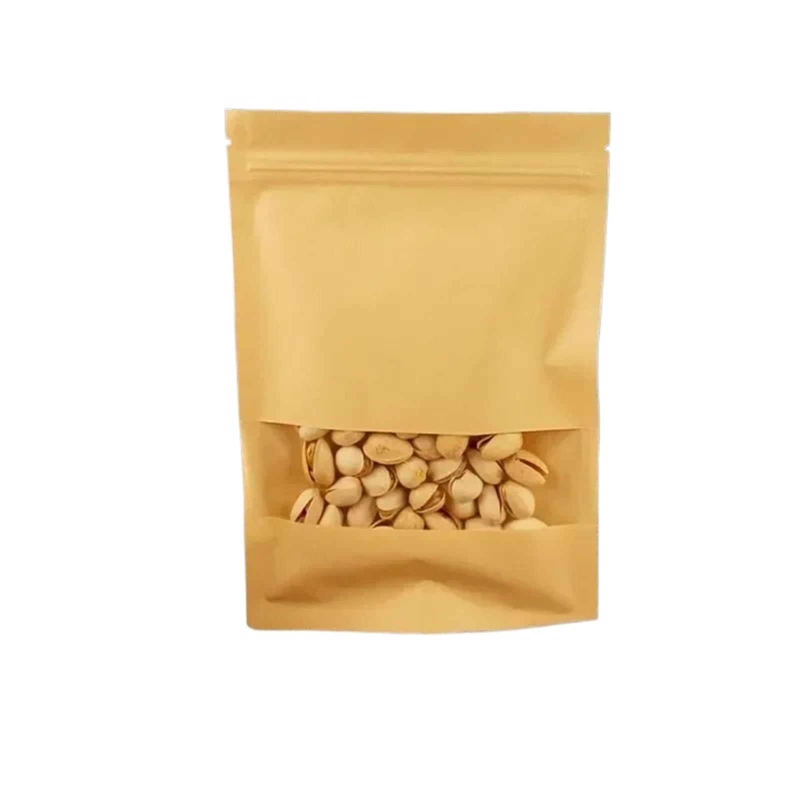 Sac À Fermeture Plate Sachets plats à fermeture éclair, 100 pièces, en papier kraft, transparent, avec fenêtre, auto-scellant, fond plat, résistants l'humidité, for emballage alimentaire(18x26cm)