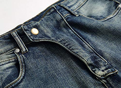 Men's Streetwear Patchwork Pleated Stretch Ripped Biker Jeans Denim Pants3