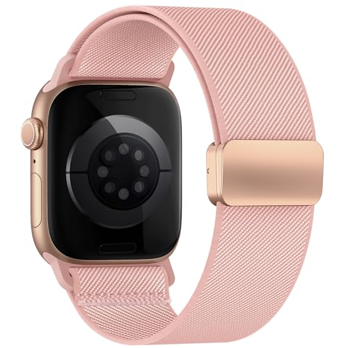 Image of Stretchy Band Compatible with Apple Watch Bands 40mm 38mm 41mm 42mm 44mm 45mm 46mm 49mm Women Men,Strong Magnetic Clasp Elastic Sport Strap for iWatch Series 11 10 9 8 7 6 5 4 3 2 1 Ultra SE /Pink