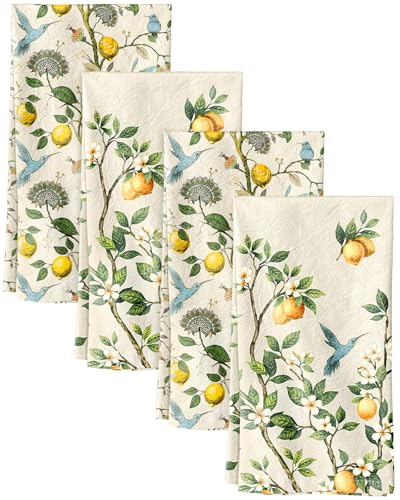 Image of Miss Adola 4PCS Flour Sack Towels - 18 inchx 26 inch Floursack Dish Towels Set of 4 with Hanging Loop Cotton Tea Towel Absorbent French Decorative Dishcloth for Drying Home Decor Housewarming Gift, Lemon Bird