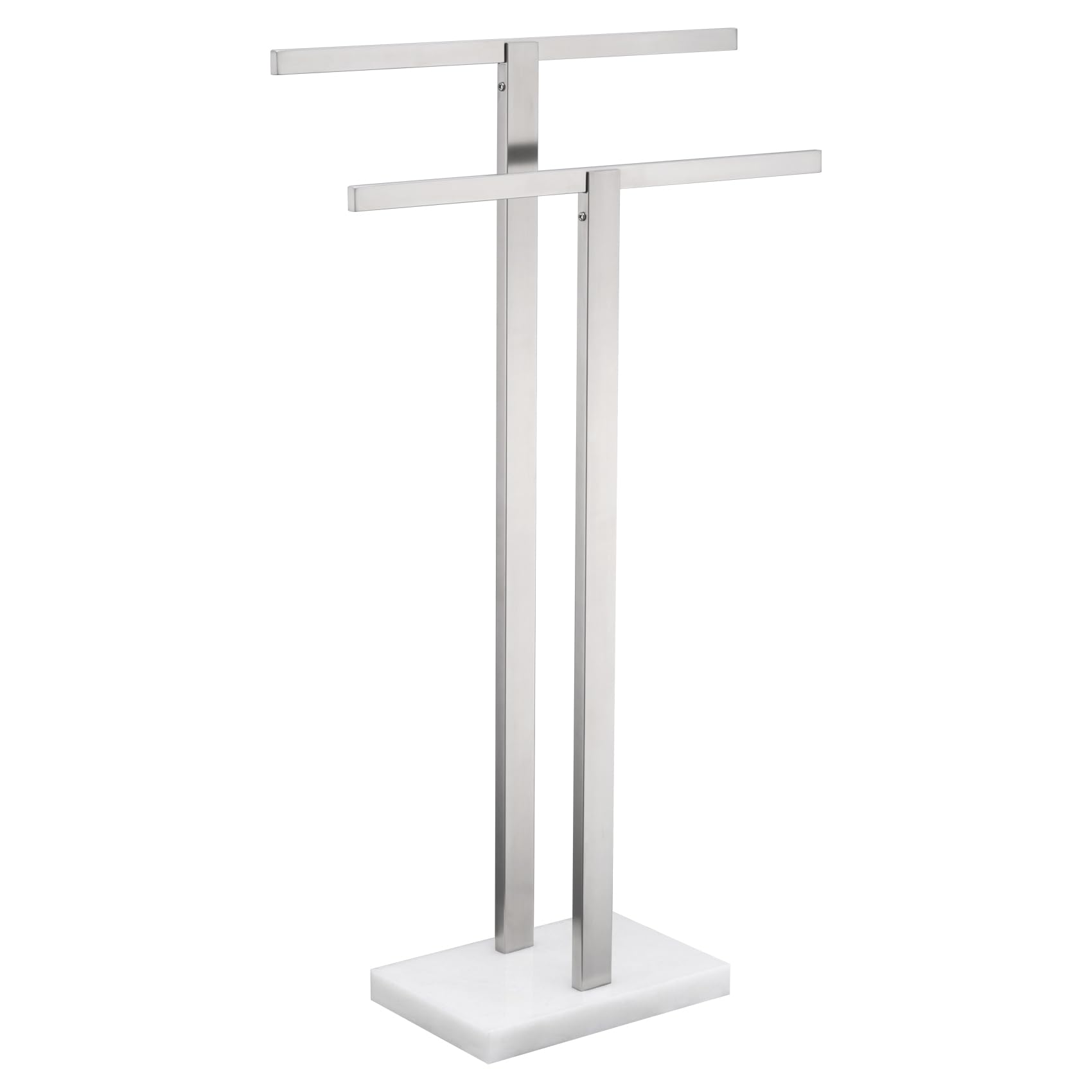 KOKOSIRI Bathroom Towel Racks 2-Tier Standing Towel Bars with Marble Base, Stainless Steel Freestanding Towels Holder, Thicken Steady Design, Brushed Nickel THS0003-BR