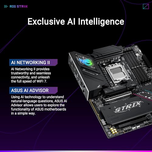 Image of ASUS ROG Strix B850-F Gaming WiFi AMD AM5 B850-F ATX Motherboard 16+2+2 Power Stages, AI PC, DDR5 AEMP, WiFi 7, 4X M.2, PCIe 5.0, Total Support of 19 USB, 20Gbps Type-C, AI Networking II, Aura Sync | - Amd AM5 Socket, Amd B850 Chipset, Supports Ryzen 9000 /8000 /7000 Series, DDR5 Support with Aemp, Up to 256GB, Bios Flashback