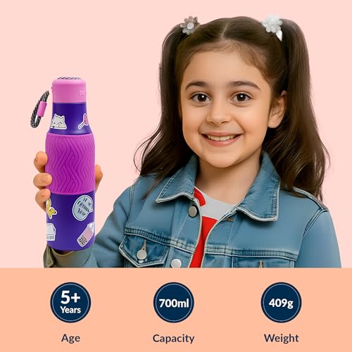 Image of Rabitat ZAPPY Insulated Water Bottle for School Kids 700ml | Steel Water Bottle for Kids | Kids Water Bottle | 1+1 Year Brand Warranty | Hot & Cold Upto 18 Hours | Violet Rover