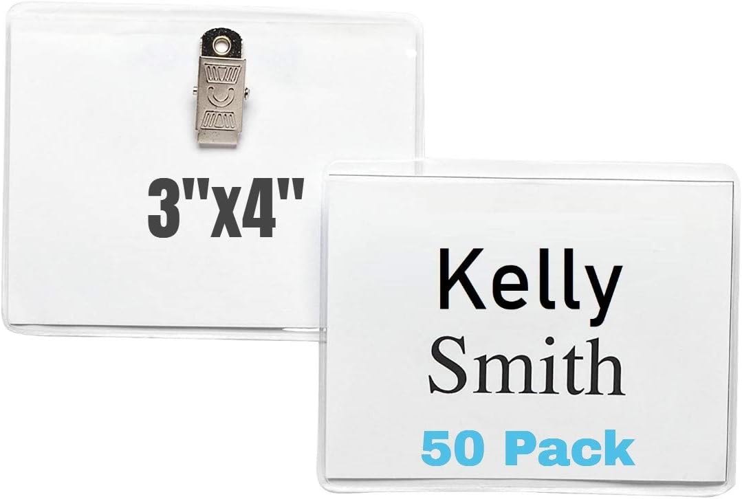 1InTheOffice Badge Holder 3x4, Clear ID Holder, Name Badge