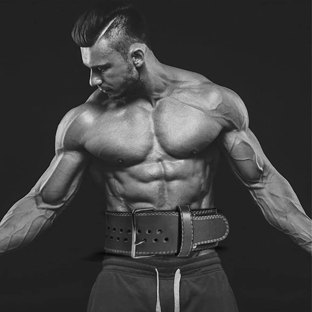 Ceinture d'haltérophilie réglable en cuir 10,2 cm rembourrée 10 trous Gym Fitness Bodybuilding Workout for Squats Deadlifts Support lombaire for le dos Exercice Équipement de musculation, Noir ( Size