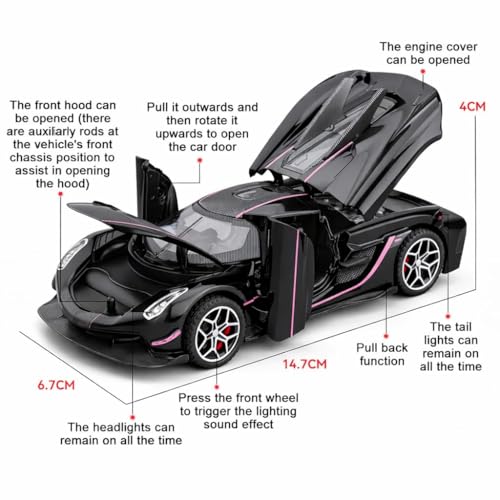 Image of WORSHIPER 1:32 Koenigsegg Jesko Die Cast Metal Sports Car Toy with Light & Sound, Pull Back Action, 4 Openable Doors, Alloy Model Car for Kids Boys Gift & Collection【Black Color】