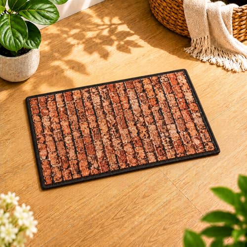 Image of Matz&More 3D Brick Floor Mat | 40x60 CM | Brown Red | Nylon Tufted Gel Baking Anti-Slip | Doormat for Home Entrance, Kitchen & Bedroom