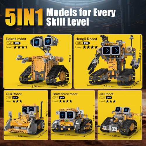 Gohero Robot Building Kit，5 in 1 STEM Toys for Boys Toys Age 8-10 with Remote & App Control，Robotics Technic Kits with 16 LED Expressions，Christmas & Birthday Gifts for Teen Boys & Grils (373 PCS) - Thumbnail 4