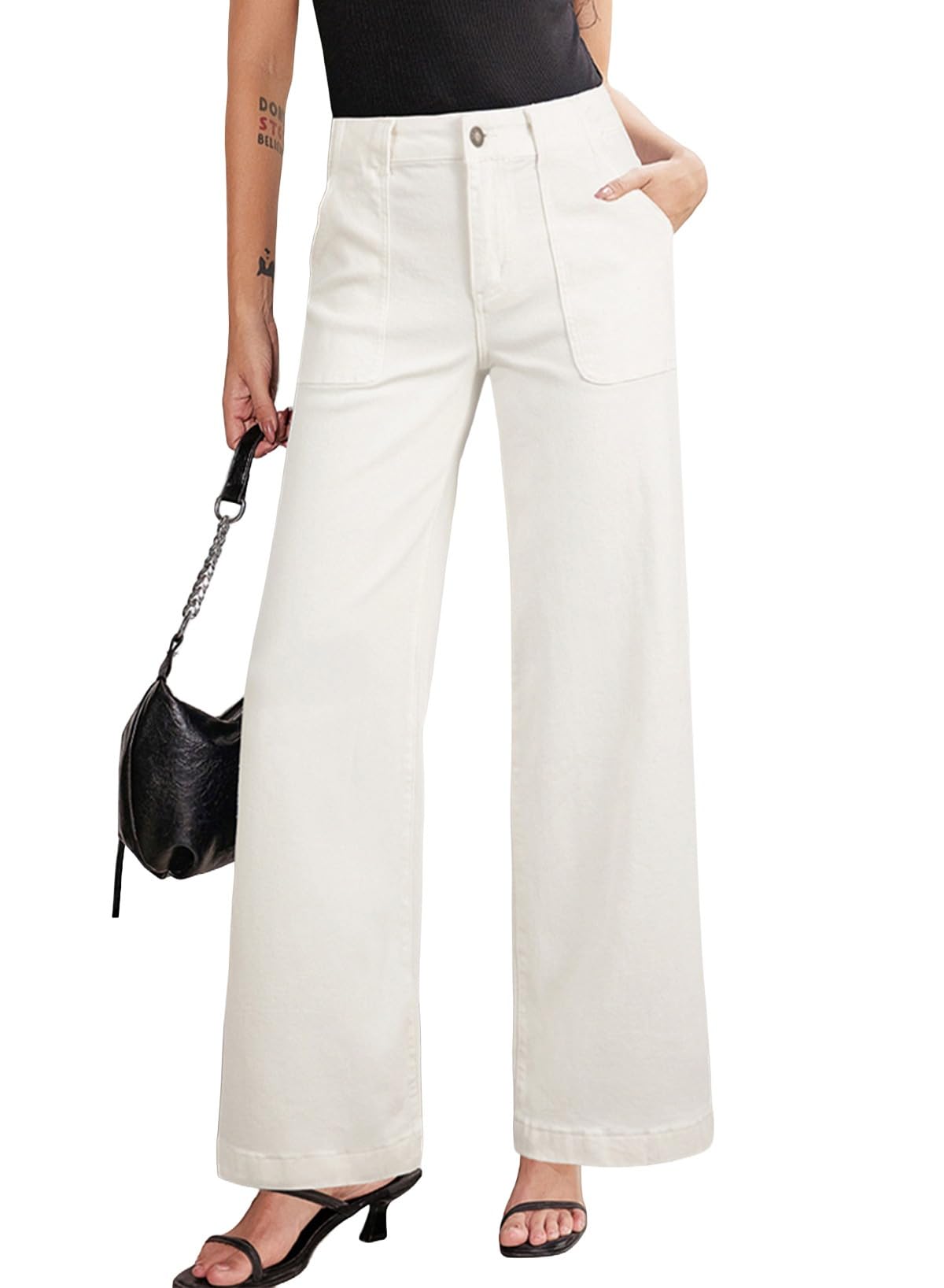 Sidefeel Womens Wide Leg Jeans High Waisted Stretchy Straight Leg Baggy Denim Pants with Pockets