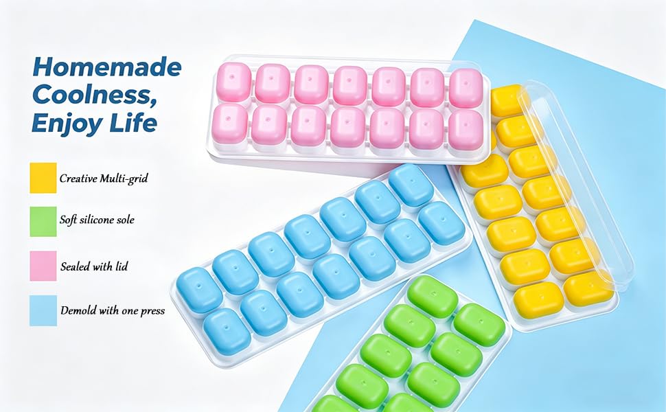 2 Packs de Moldes para Cubitos de Hielo de Silicona con Tapa miniatura 2